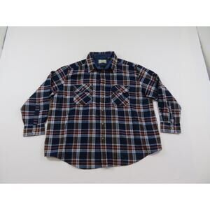 SEARS Flannel Shirt Plaid Long Sleeves Blue Sz 2XL 80s/90s